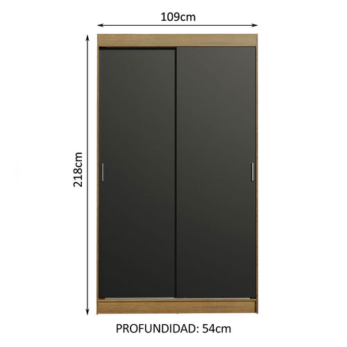 Clóset Soltero 109 cm 2 Puertas Corredizas 2 Cajones Marrón/Negro Tokio Madesa
