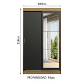 Clóset Soltero Tokio 2 Puertas Correderas con Espejo 2 Cajones Marrón/Negro