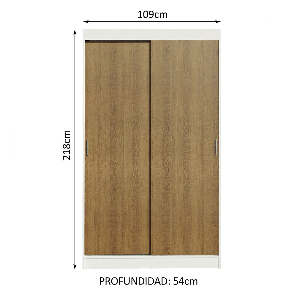 Clóset Soltero Tokio 2 Puertas Correderas 2 Cajones Blanco/Marrón
