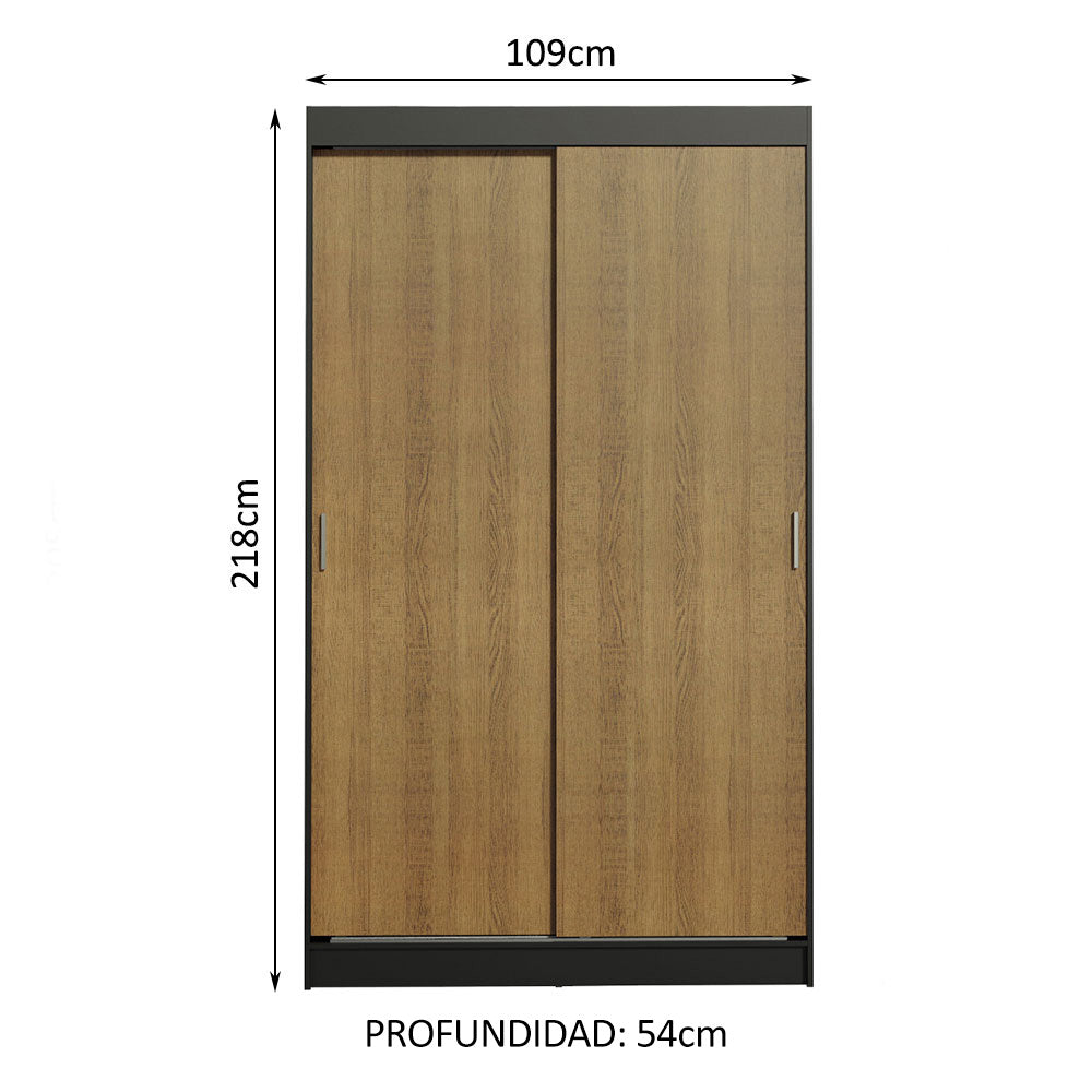 Clóset Soltero Tokio 2 Puertas Correderas 2 Cajones Negro/Marrón