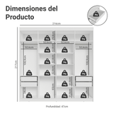 Clóset Matrimonial Venus 8 Puertas Batientes con Espejo Blanco/Blanco/Negro