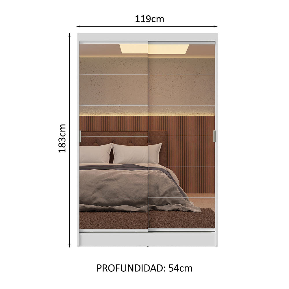 Clóset Soltero 119 cm 2 Puertas Corredizas Con 2 Espejos 2 Cajones Blanco Max Madesa