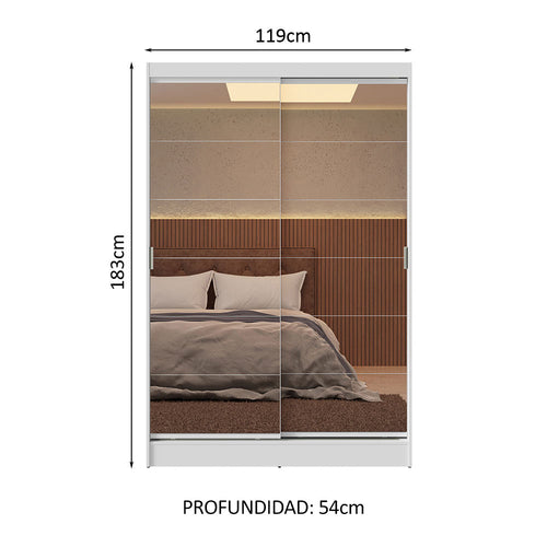 Clóset Soltero 119 cm 2 Puertas Corredizas Con 2 Espejos 2 Cajones Blanco Max Madesa
