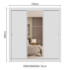 Clóset Matrimonial 170 cm 3 Puertas Corredizas 4 Cajones Con 1 Espejo Blanco Sublime Madesa