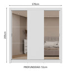 Clóset Matrimonial 170 cm 3 Puertas Corredizas Con 2 Espejos 2 Cajones Blanco Sublime Madesa