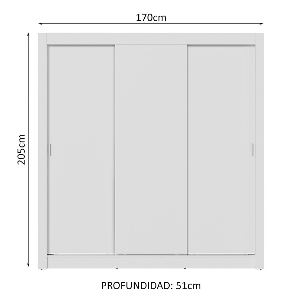 Clóset Matrimonial 170 cm 3 Puertas Corredizas 2 Cajones Blanco Sublime Madesa