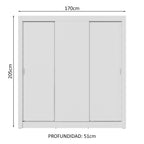Clóset Matrimonial 170 cm 3 Puertas Corredizas 2 Cajones Blanco Sublime Madesa