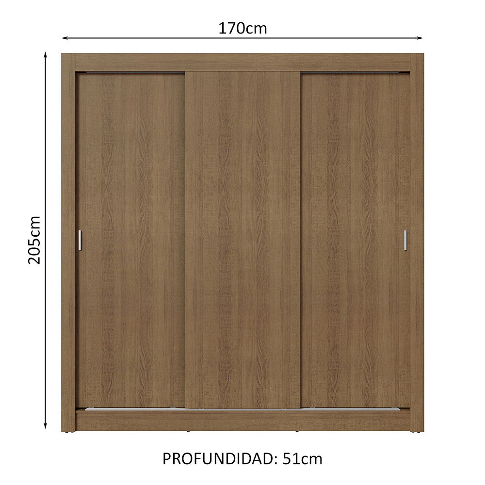 Clóset Matrimonial 170 cm 3 Puertas Corredizas 2 Cajones Marrón Sublime Madesa