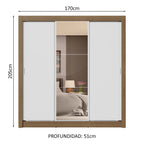 Clóset Matrimonial 170 cm 3 Puertas Corredizas 4 Cajones Con 1 Espejo Marrón/Blanco Sublime Madesa