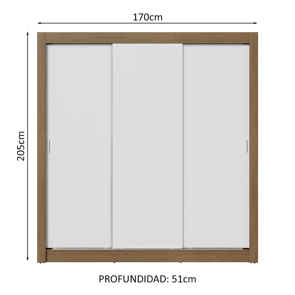 Clóset Matrimonial 170 cm 3 Puertas Corredizas 2 Cajones Marrón/Blanco Sublime Madesa