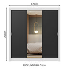 Clóset Matrimonial 170 cm 3 Puertas Corredizas Con 1 Espejo Blanco/Negro Nobre Madesa