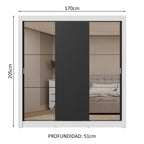 Clóset Matrimonial 170 cm 3 Puertas Corredizas Con 2 Espejos 2 Cajones Blanco/Negro Sublime Madesa