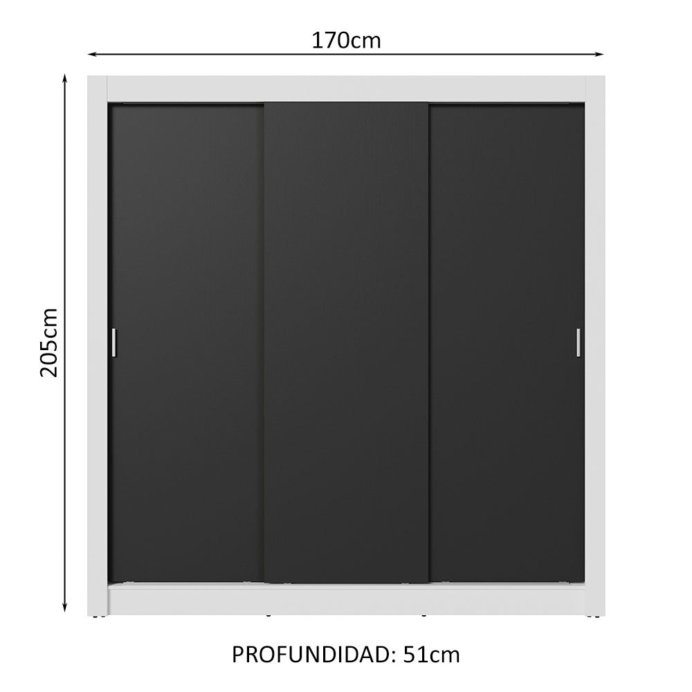 Clóset Matrimonial 170 cm 3 Puertas Corredizas 4 Cajones Blanco/Negro Sublime Madesa