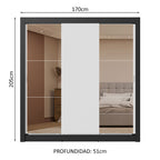 Clóset Matrimonial 170 cm 3 Puertas Corredizas Con 2 Espejos 2 Cajones Negro/Blanco Sublime Madesa