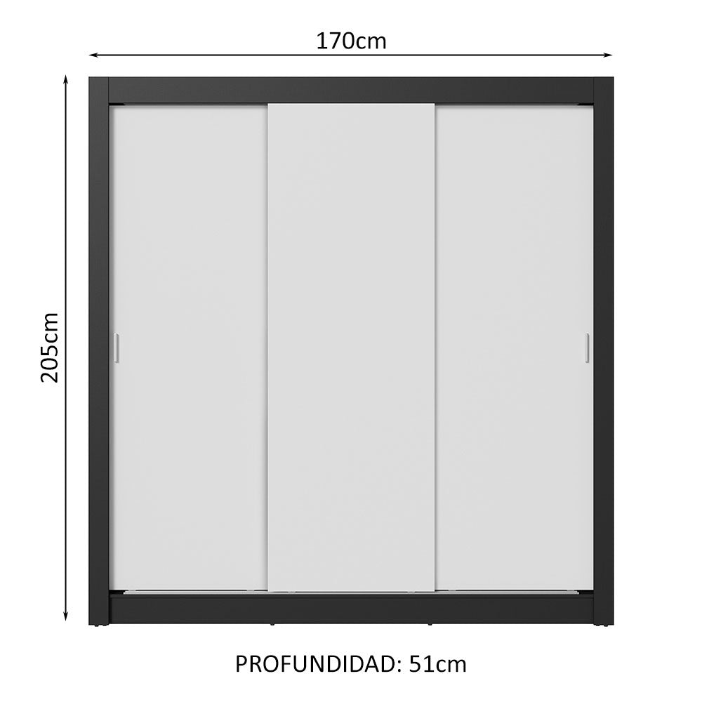 Clóset Matrimonial 170 cm 3 Puertas Corredizas 2 Cajones Negro/Blanco Sublime Madesa