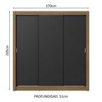 Clóset Matrimonial 170 cm 3 Puertas Corredizas 2 Cajones Marrón/Negro Sublime Madesa