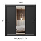 Clóset Matrimonial 170 cm 3 Puertas Corredizas Con 1 Espejo Negro Nobre Madesa