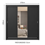 Clóset Matrimonial 170 cm 3 Puertas Corredizas 4 Cajones Con 1 Espejo Negro Sublime Madesa