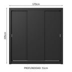 Clóset Matrimonial 170 cm 3 Puertas Corredizas 2 Cajones Negro Sublime Madesa