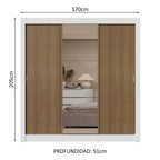 Clóset Matrimonial 170 cm 3 Puertas Corredizas Con 1 Espejo 2 Cajones Blanco/Marrón Sublime Madesa