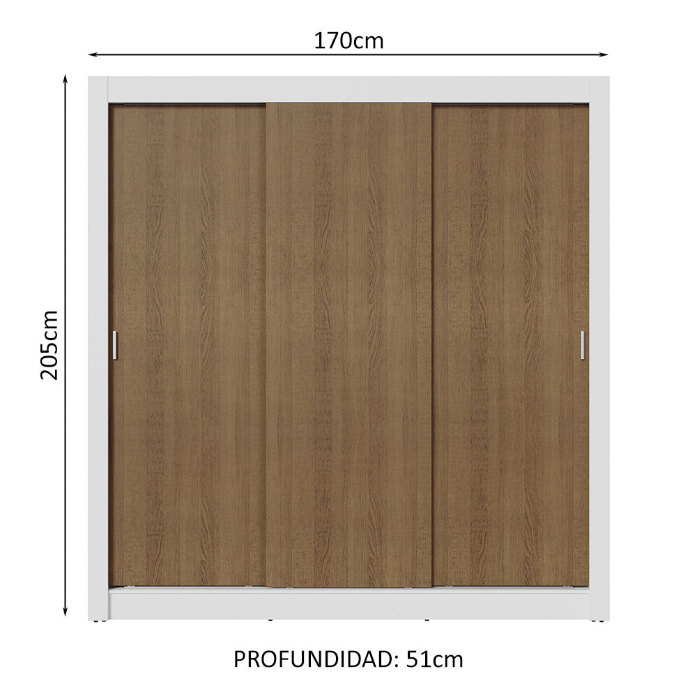 Clóset Matrimonial 170 cm 3 Puertas Corredizas 4 Cajones Blanco/Marrón Sublime Madesa