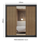 Clóset Matrimonial 170 cm 3 Puertas Corredizas Con 1 Espejo Negro/Marrón Nobre Madesa