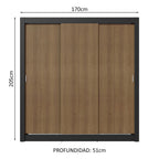 Clóset Matrimonial 170 cm 3 Puertas Corredizas 2 Cajones Negro/Marrón Sublime Madesa