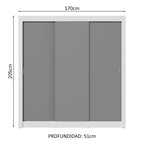 Clóset Matrimonial 170 cm 3 Puertas Corredizas 2 Cajones Blanco/Gris Sublime Madesa