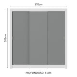 Clóset Matrimonial 3 Puertas Corredizas 4 Cajones Blanco/Gris Sublime Plus