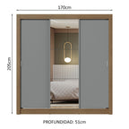 Clóset Matrimonial 170 cm 3 Puertas Corredizas Con 1 Espejo Marrón/Gris Nobre Madesa