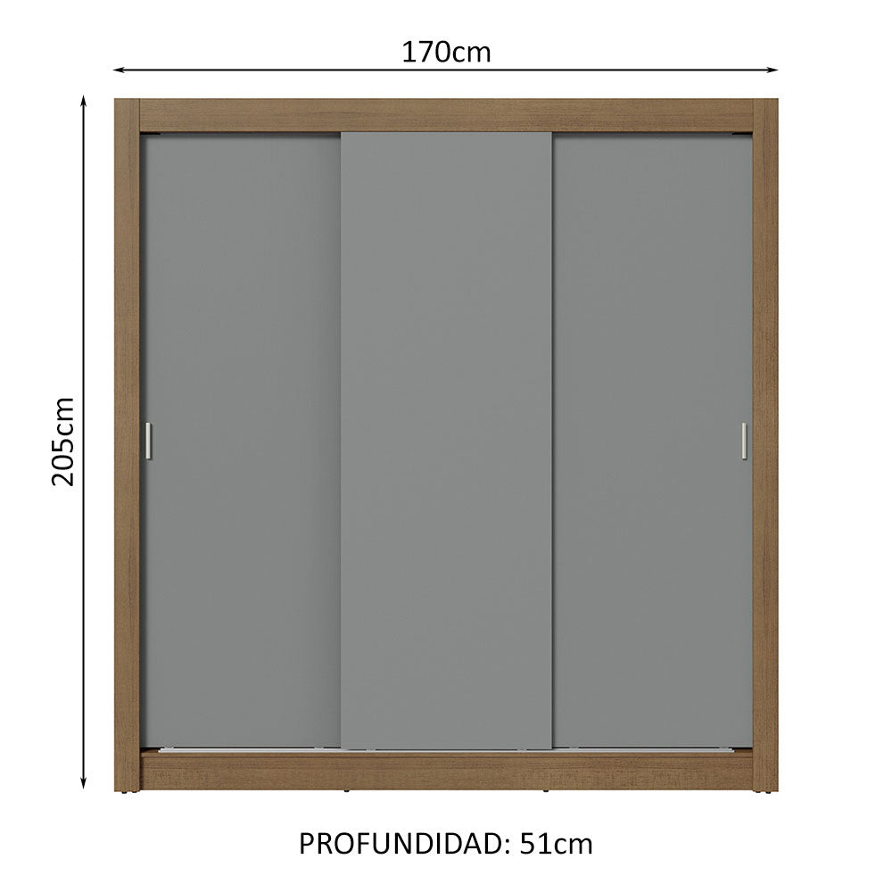 Clóset Matrimonial 170 cm 3 Puertas Corredizas 2 Cajones Marrón/Gris Sublime Madesa