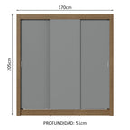 Clóset Matrimonial 170 cm 3 Puertas Corredizas 2 Cajones Marrón/Gris Sublime Madesa