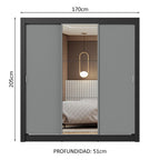 Clóset Matrimonial 170 cm 3 Puertas Corredizas Con 1 Espejo Marrón/Gris Nobre Madesa