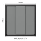 Clóset Matrimonial 170 cm 3 Puertas Corredizas 2 Cajones Negro/Gris Sublime Madesa