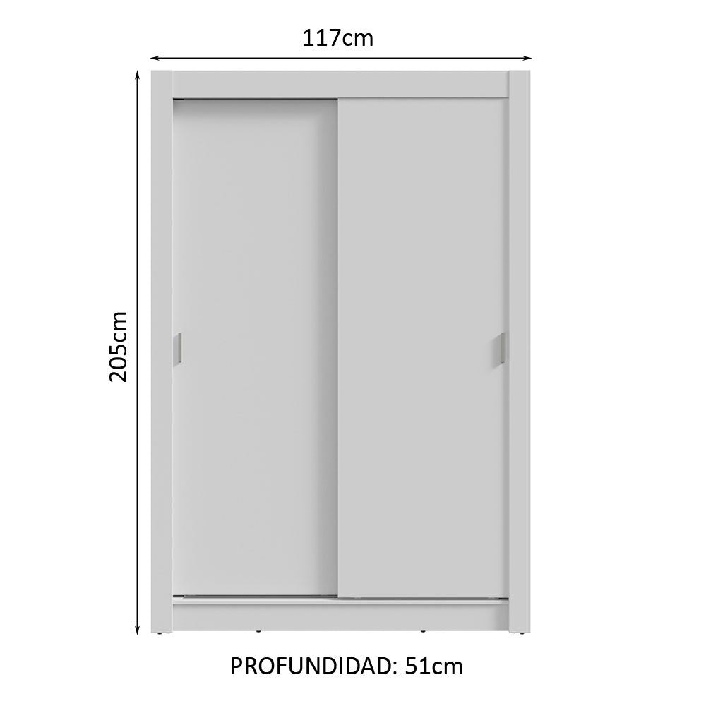 Clóset Soltero 117 cm 2 Puertas Corredizas Blanco Milano Madesa