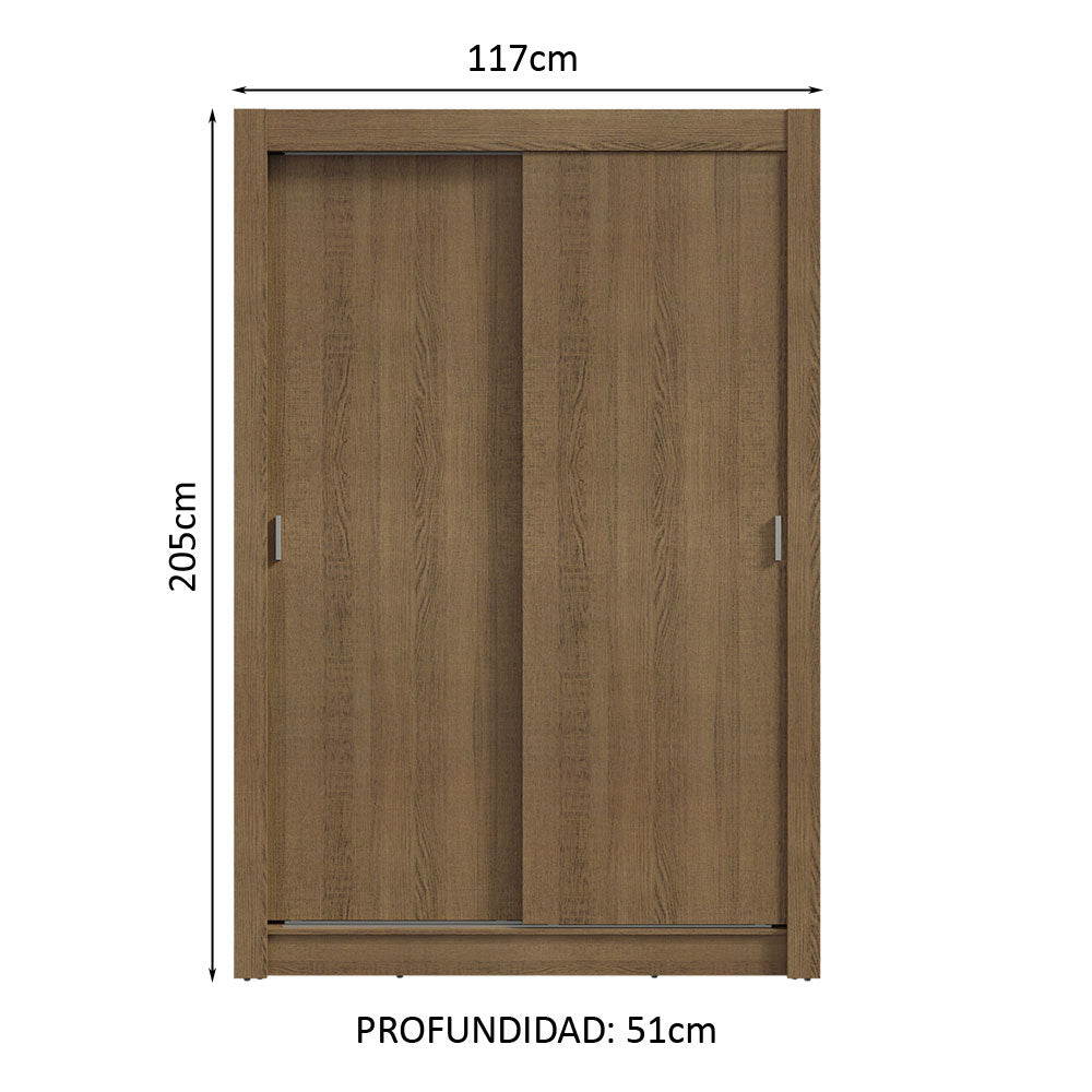 Clóset Soltero 117 cm 2 Puertas Corredizas Marrón Milano Madesa