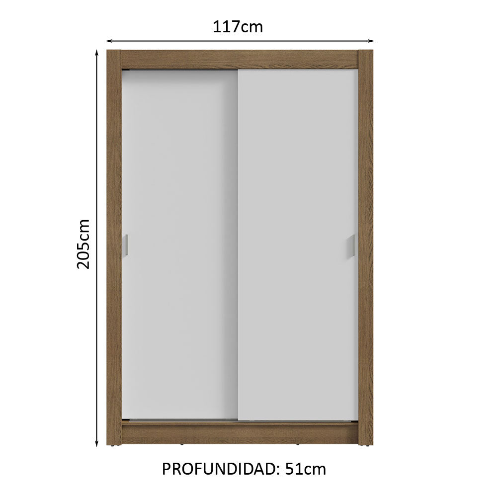 Clóset Soltero 117 cm 2 Puertas Corredizas Marrón/Blanco Milano Madesa