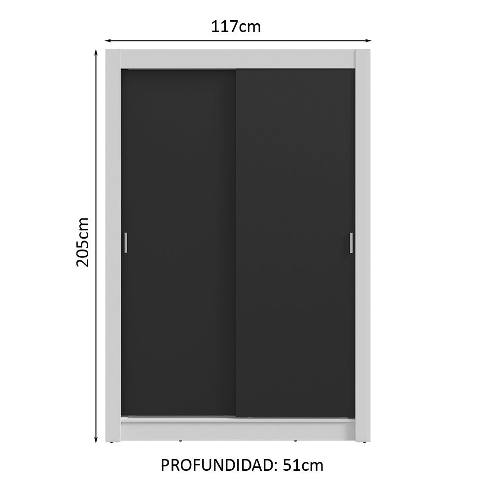Clóset Soltero 117 cm 2 Puertas Corredizas Blanco/Negro Milano Madesa