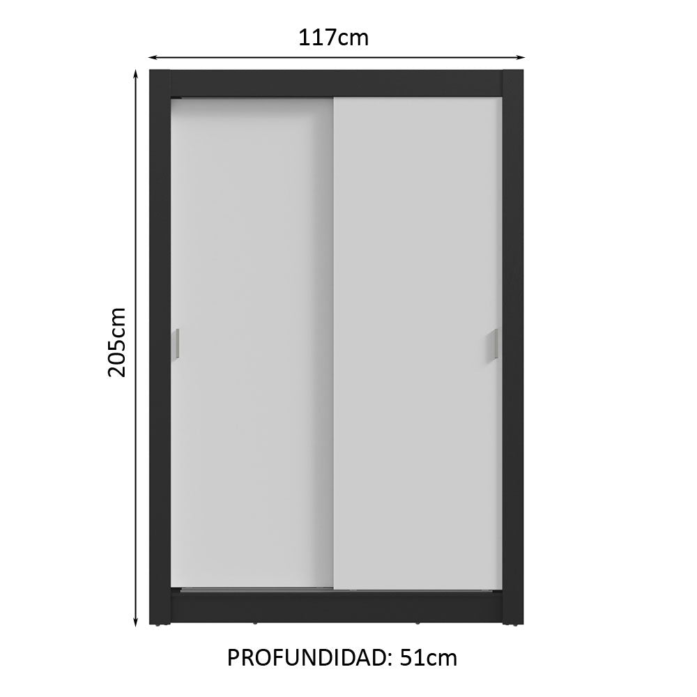 Clóset Soltero 117 cm 2 Puertas Corredizas Negro/Blanco Milano Madesa