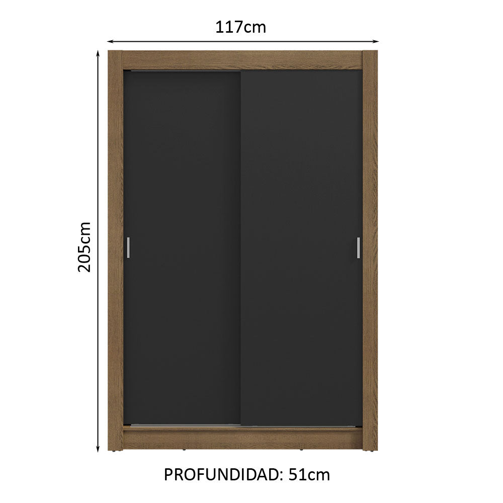 Clóset Soltero 117 cm 2 Puertas Corredizas Marrón/Negro Milano Madesa