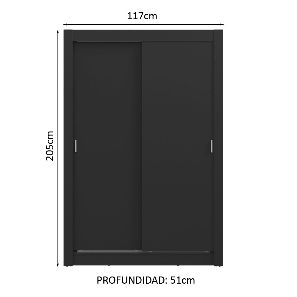 Clóset Soltero 117 cm 2 Puertas Corredizas Negro Milano Madesa