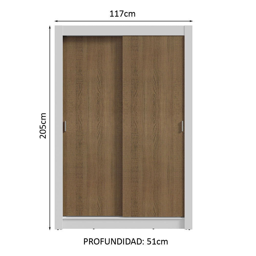 Clóset Soltero 117 cm 2 Puertas Corredizas Blanco/Marrón Milano Madesa