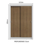Clóset Soltero 117 cm 2 Puertas Corredizas Blanco/Marrón Milano Madesa