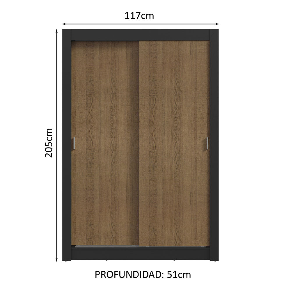 Clóset Soltero 117 cm 2 Puertas Corredizas Negro/Marrón Milano Madesa