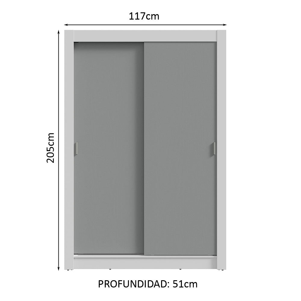 Clóset Soltero 117 cm 2 Puertas Corredizas Blanco/Gris Milano Madesa