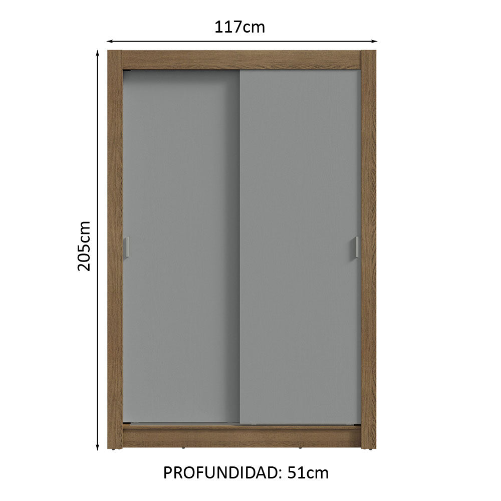 Clóset Soltero 117 cm 2 Puertas Corredizas Marrón/Gris Milano Madesa