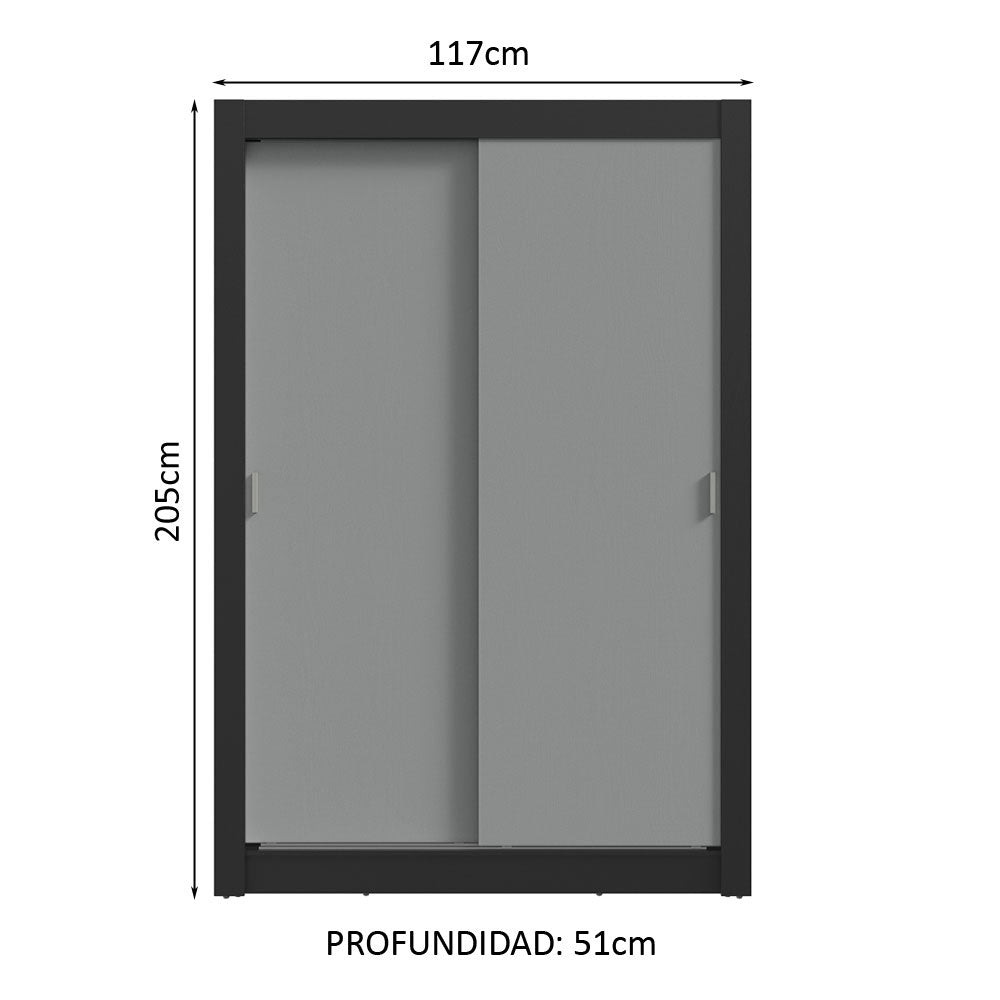 Clóset Soltero 117 cm 2 Puertas Corredizas Negro/Gris Milano Madesa