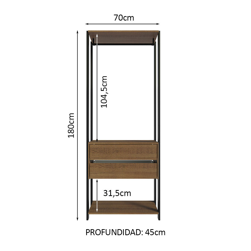 Clóset Modular Valencia 2 Cajones 70cm Marrón/Negro