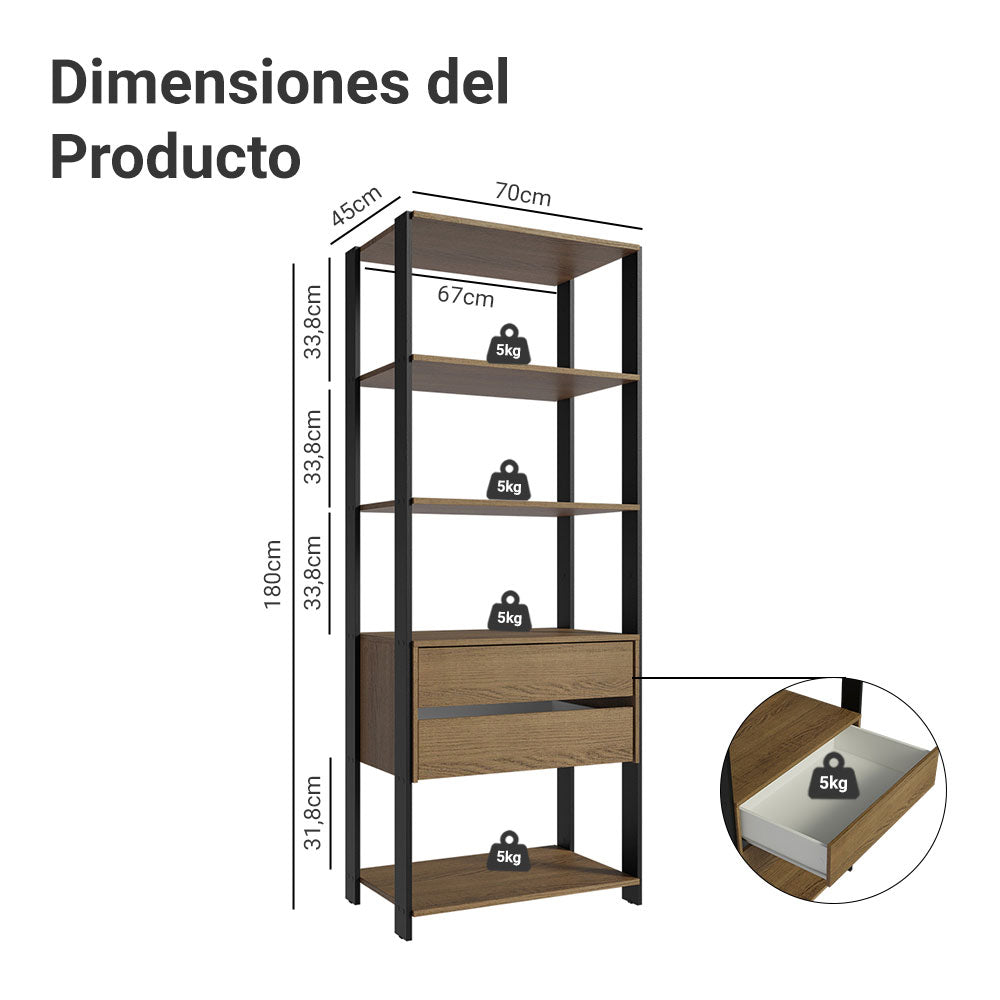Clóset Modular Abierto 70 cm 2 Cajones Marrón/Negro Valencia Madesa