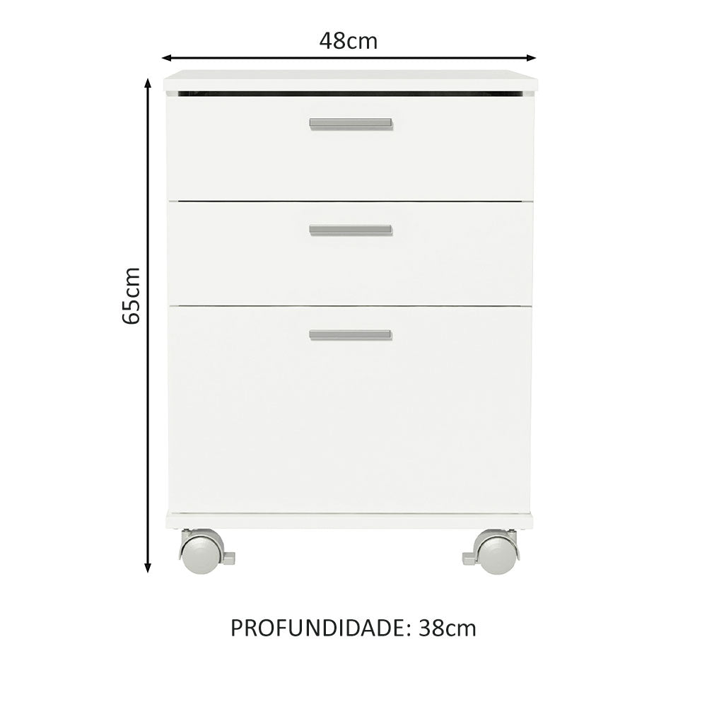 Cajonera Organizadora de Escritorio 3322 Madesa 3 Cajones y Ruedas - Blanco